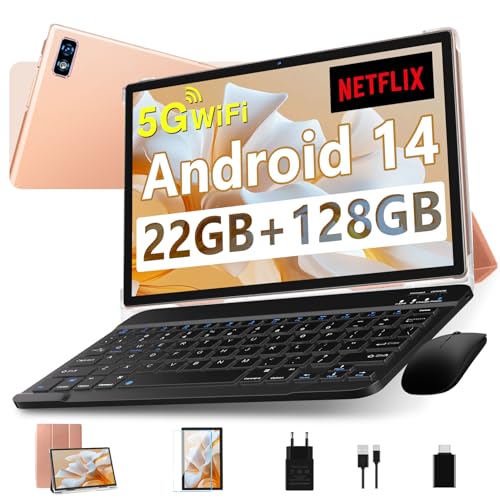 Tablette 10 Pouces Android 14 , 22GoRAM + 128Go ROM (1To TF),Widevine L1/Octa-Core/2.0GHz/5G WiFi/8000mAh/BT 5.0/5+8MP/Soutenir Neflix/Coque...