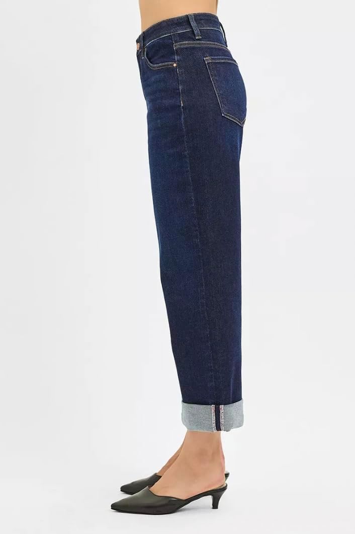 Risen Mid Rise Wide Leg Optional Cuffed Jeans- Ivory Gem