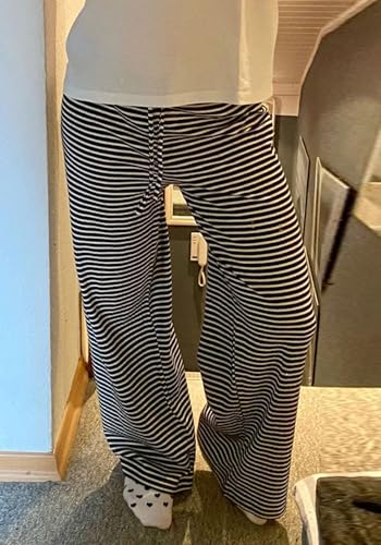 Women's Comfy Pajama Loose Casual Drawstring Lounge Pants - Striped Print Stretch Wide Leg3