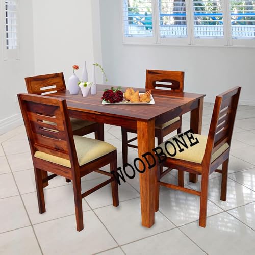 Image of Sheesham Wood Dining Table 4 Seater || 4 Seater Dining Table with Chair || Dining Room Set || Dining Table Set || Wooden Dining Table 4 Seater || 4 Seater, Honey