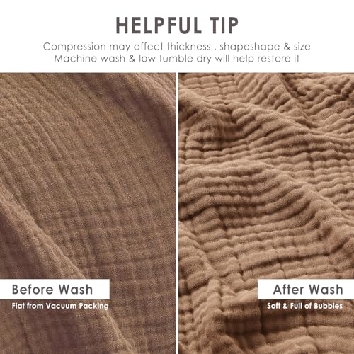 Image of EMME Muslin Blankets for Adults Throw Blanket for Couch Breathable Gauze Soft Lightweight Airy Brown Queen 90 inch x 90 inch