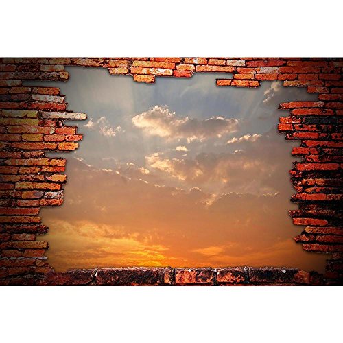 Pitaara Box Brick Wall with Hole Revealing Sunset Sky Unframed Canvas Painting 35 X 23.4Inch