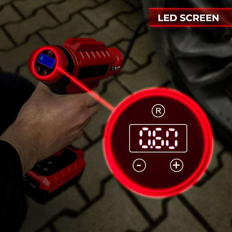 Dragon Winch Elektrische Luftpumpe 12V 150 PSI 10.3 BAR Tragbare Fahrradpumpe und Kompressor mit Akku, LED-Display, Zwei Betriebsmodi | Ideal für Auto, Fahrrad, Motorrad | inc. USB-C Kabel und 3 Düsen