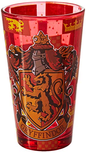 Image of Silver Buffalo Harry Potter Hogwarts House Crests with Checkers 4-Pack Pint Glass Set, 16-Ounces