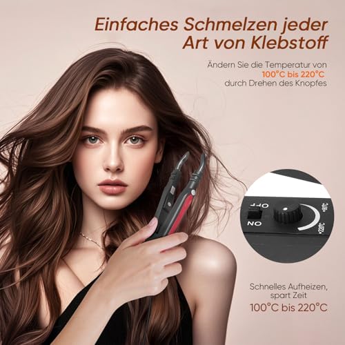 Wärmezange für Bondings, Profi Wärmezange Haar Extensions Iron für Haarverlängerung, 100 bis 220°C, 60s Aufheizen, Salon-Haarverlängerungsverbinder, Werkzeuge zur Haarverlängerung mit Wärmefusion