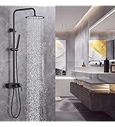 CHALIRS Matte Black Exposed Shower System with 2 Modes HandHeld,3 Functions Tub Shower Faucet Set...