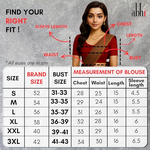 Image of Abhi Cotton Readymade Saree Blouse for Women- Half Net Sleeves, Round Neck, Regular-fit, Stretchable, Pull-on Style Blouse