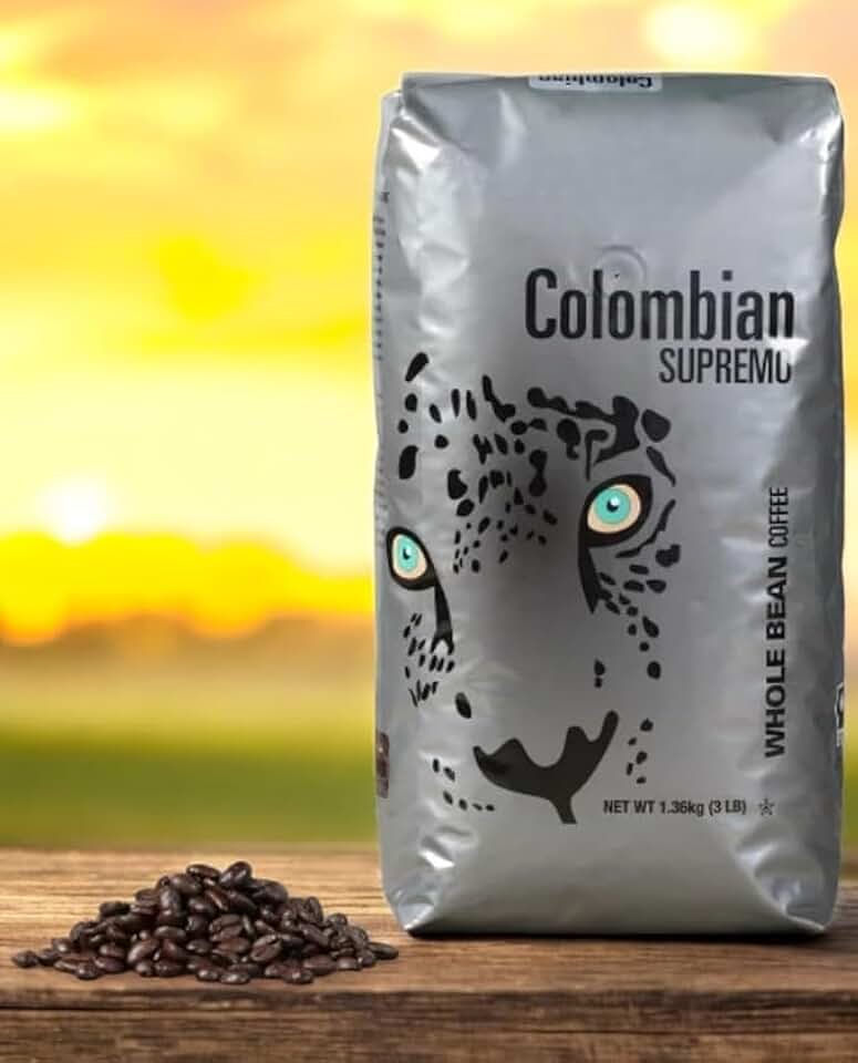 Colombian Supremo Coffee, Whole Bean, Medium Roast – Quality Kirklant – Kosher Certified, 3 lbs Bag