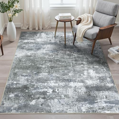 Image of BEIMO Area Rugs 8x10 for Living Room Bedroom, Modern Abstract Machine Washable Rug, Large Soft Low Pile Floor Carpet with Non Slip Backing for Dining Room, Silver Grey