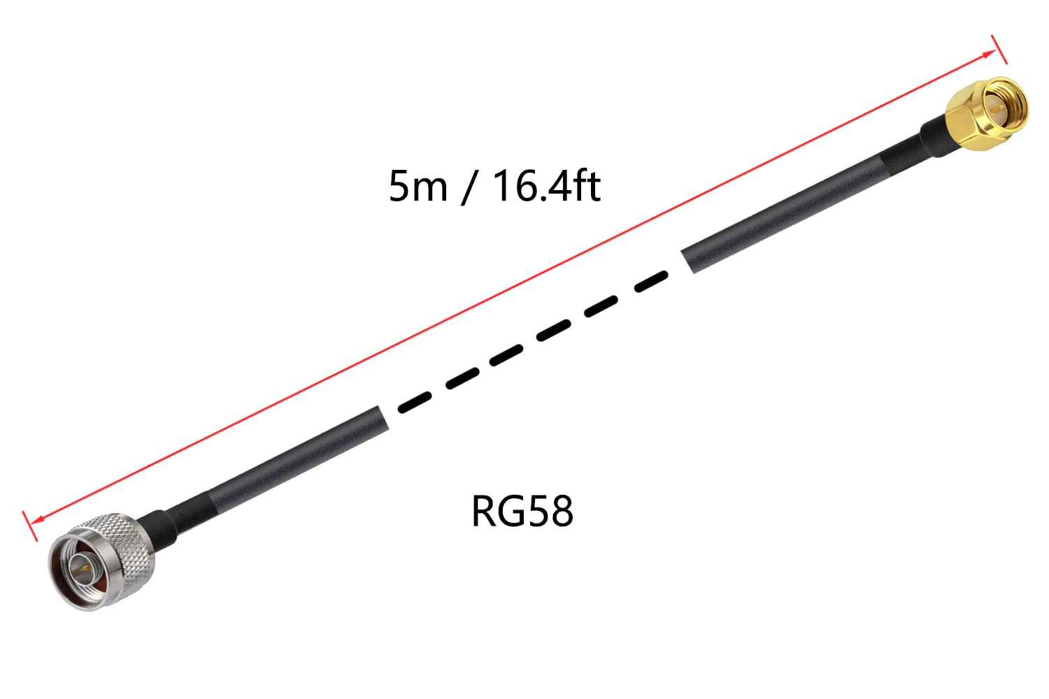 Vecys N do SMA Jumper N Męski na SMA Męski Kabel Koncentryczny o Niskich Stratach RG58 16.4FT/5M + 2PCS Zestaw Adapterów do 3G 4G 5G LTE Antena Ham Radio GPS WiFi
