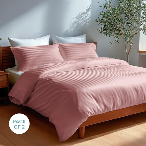 Image of Blue Dahlia 100% Cotton, Standard Size Pillow Covers (18 inch x 28 inch), Set of 2 Pillow Covers, Silky Smooth Feel, 300TC Self Striped Premium Pillow Covers,Colour: Soft Pink
