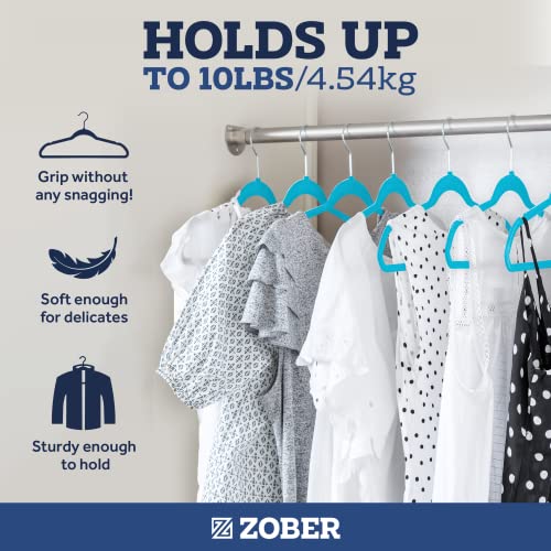Image of ZOBER Turquoise Velvet Hangers 50 Pack - Clothes Hangers, Coat Hanger for Pants & Dress Clothes - Non Slip w / 360 Degree Swivel, Holds up to 10 lbs - Strong Felt Hanger for Clothing