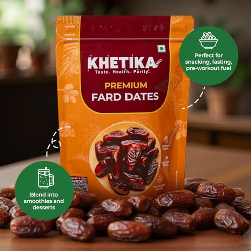 Image of Khetika Premium Fard Dates 400gm, Dry Fruits, Healthy Snacks, Khajoor, Khajur, Dry Fruits, Healthy Snacks, Dates with No Added Sugar Healthy Food & Nutritious (Pack of 2)