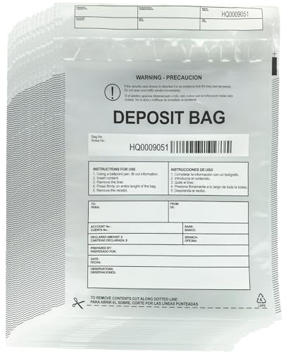 Plastic Deposit Bags 200-Pack Clear 9.5''x 15'', Security Bank Deposits Bags,Cash register bags,Money bag for Cash,Bank Pocket,Tamper-Evident Bag,Unique Barcode