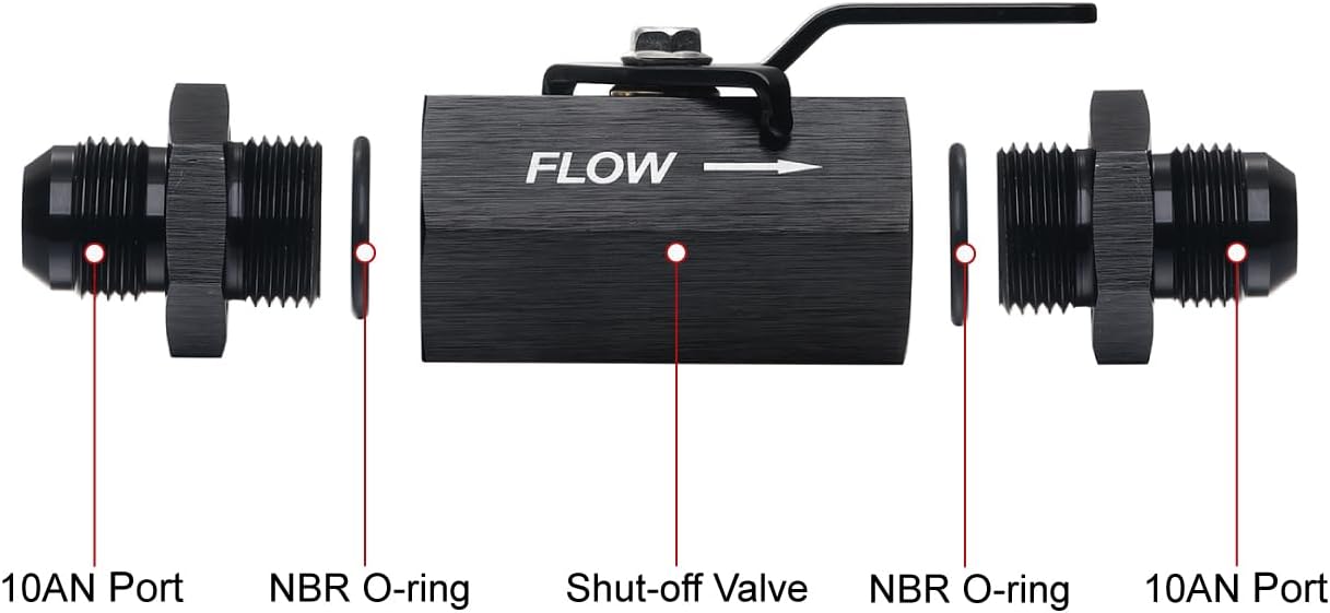 10AN AN10 Male Flare Inline Fuel Shut Off Valve with Cable Lever Aluminum Black