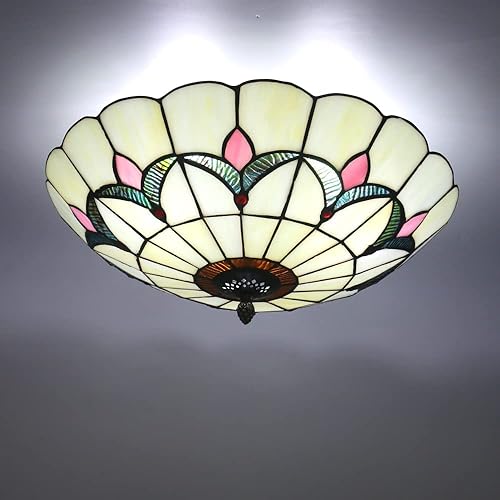 Miniatura 6 de Lámparas de araña vintage de 16 pulgadas, estilo Tiffany lámpara de techo de montaje empotrado (16 pulgadas, 15.7 in) Y)