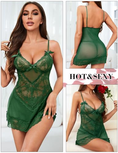 UMIPUBO-Dessous-Damen-Sexy-Unterwaesche-Reizwaesche-Spitze-Lingerie-Negligee-Nachthemd-fuer-Frau-V-Ausschnitt-Babydoll-mit-G-String