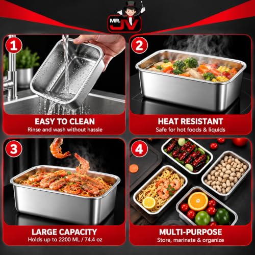 Image of MR.JV 1 Pcs 1500ML Stainless Steel Food Storage Containers with Airtight Lids, Kitchen Storage Containers for Fridge, Deep Freezer & Meal Prep, Steel Food Container with Lid, Stackable Storage Box