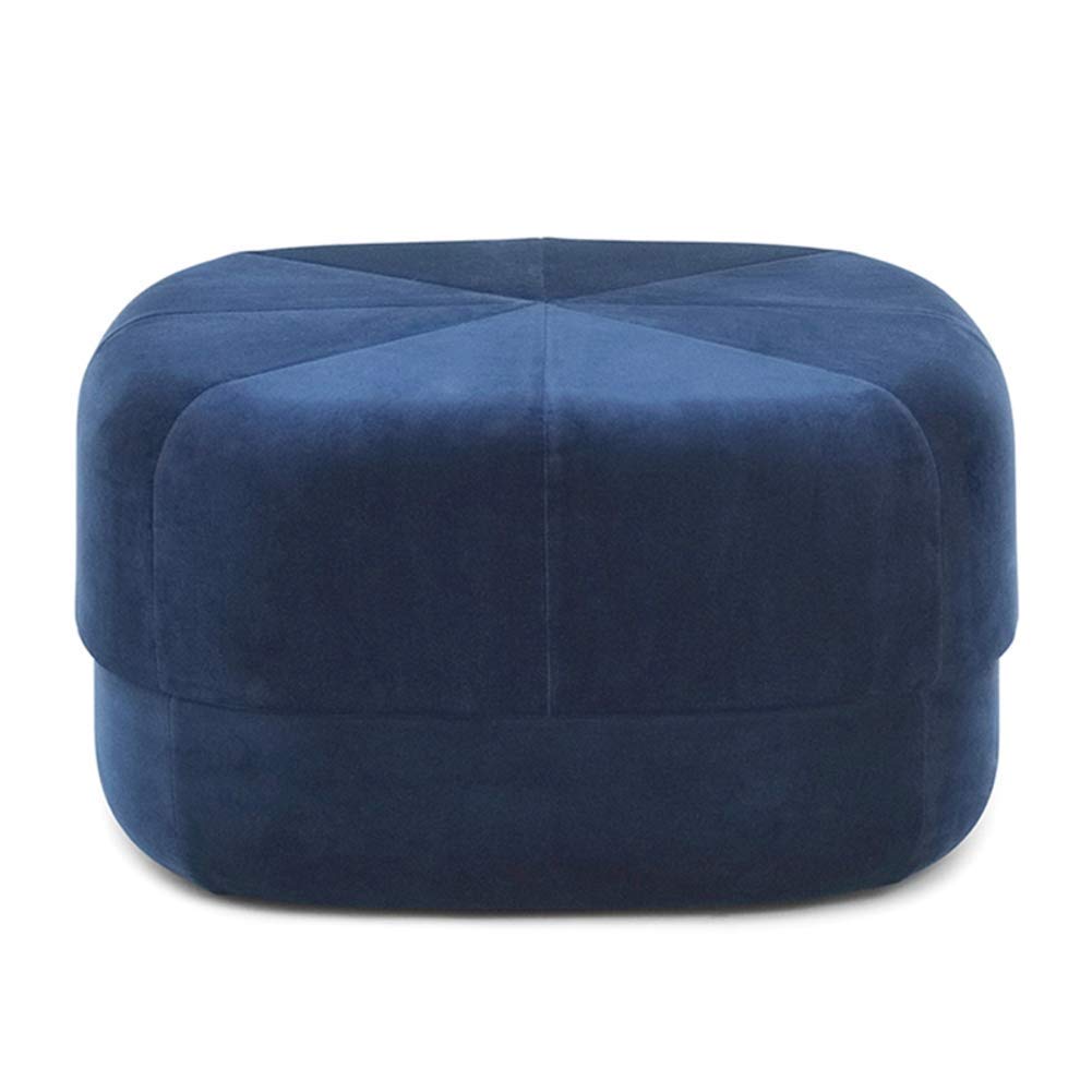 Repose-pieds rond en velours bleu marine pour table basse, pouf de salon 66x66 cm
