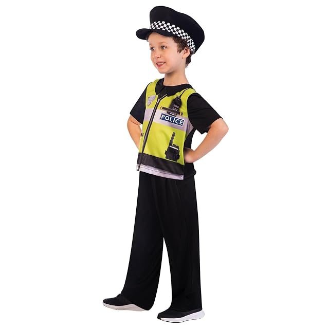 Foto 3 de 5 de amscan Vestido de policia para niño, color negro y amarillo, 3-4 años