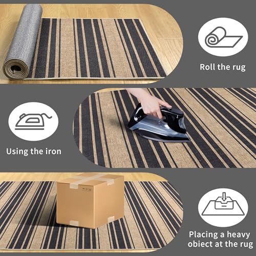 Image of Striped Easy Jute Rug 3x5 Outdoor Rug Washable Rugs for Living Room Bedroom Non Slip Neutral Farmhouse Indoor Outdoor Carpet for Backyard Patio Office