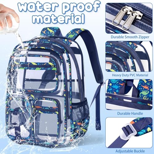 Fimibuke Clear Backpack for Boys, 3PCS Heavy Duty PVC Transparent Boys Backpack with Lunch Box & Pencil Case, School Stadium Event Approved Toddler School Bookbag for Preschool Kindergarten Elementary4