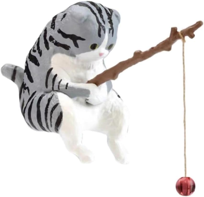 Fishing Cat Ornaments Fish Tank Decorations Cat Fisher for Garden Mini Cat Statue Fishing Cat Figurine for Home Office