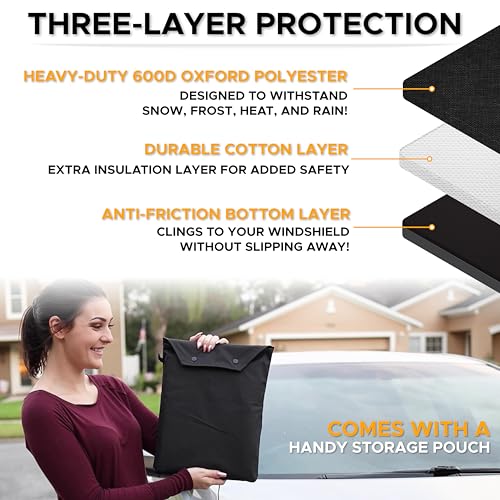 Image of EcoNour Windshield Cover for Ice and Snow | Enhanced 600D Oxford Fabric Windshield Cover for Any Weather | Water, Heat & Sag-Proof Car Windshield Snow Cover | (69 x 42 inches) (Pack of 2)