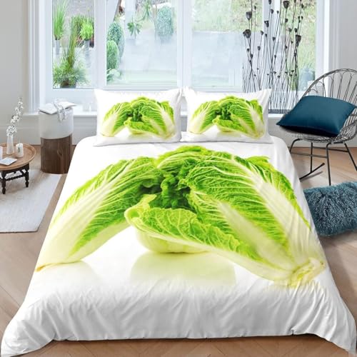 Funda Nordica Cama 180 Repollo Funda Edredon Microfibra Ropa de Cama Vegetales Orgánicos y Verdes Fundas Nórdicas 260x240 con 2 Fundas de Almohada 50x75 con Cremallera D-3030
