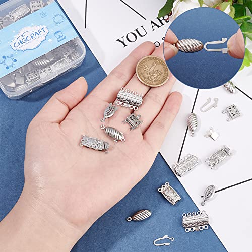 Chgcraft 48 Sets 6 Styles 304 Stainless Steel Filigree Box Clasps Filigree Oval Horus Eye Rectangle Clasps Platinum Multi-Strand Clasps Jewelry Clasps For Diy Necklace Bracelet Making #TOP2