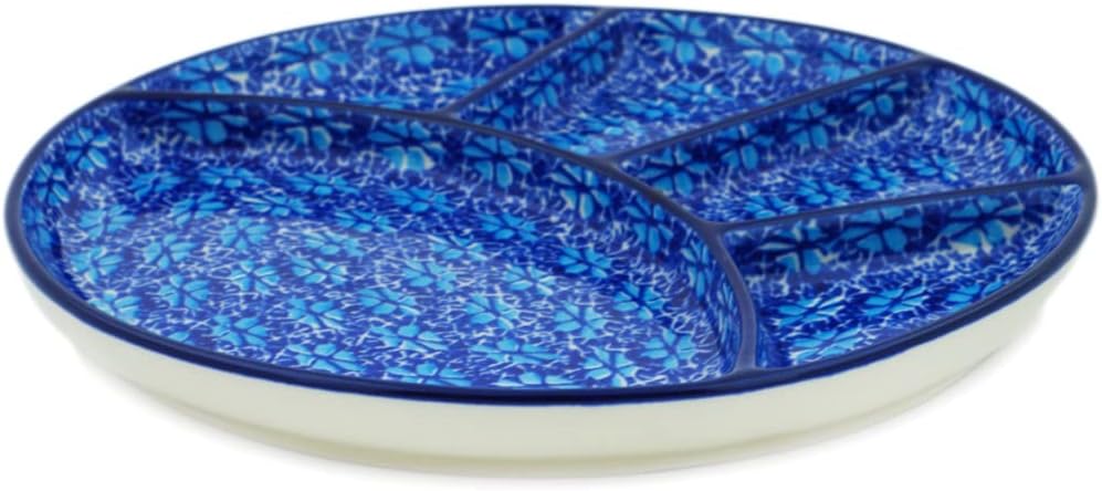 Polmedia Polish Pottery Divided Dish - Deep Into The Blue Sea Pattern Handmade in Boleslawiec Poland by Ceramika Artystyczna + Certificate of Authenticity