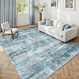 LEPEII 5x7 Area Rugs, Abstract Rugs for Living Room, Indoor Non-Slip Washable Rug for Bedroom, Dining Room, Low Pile Home Decor Neutral Area Rug-Blue