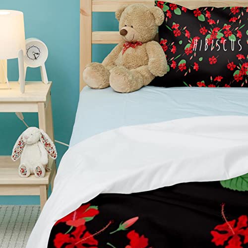 Parure de lit simple 3 pièces avec housse de couette hibiscus vert