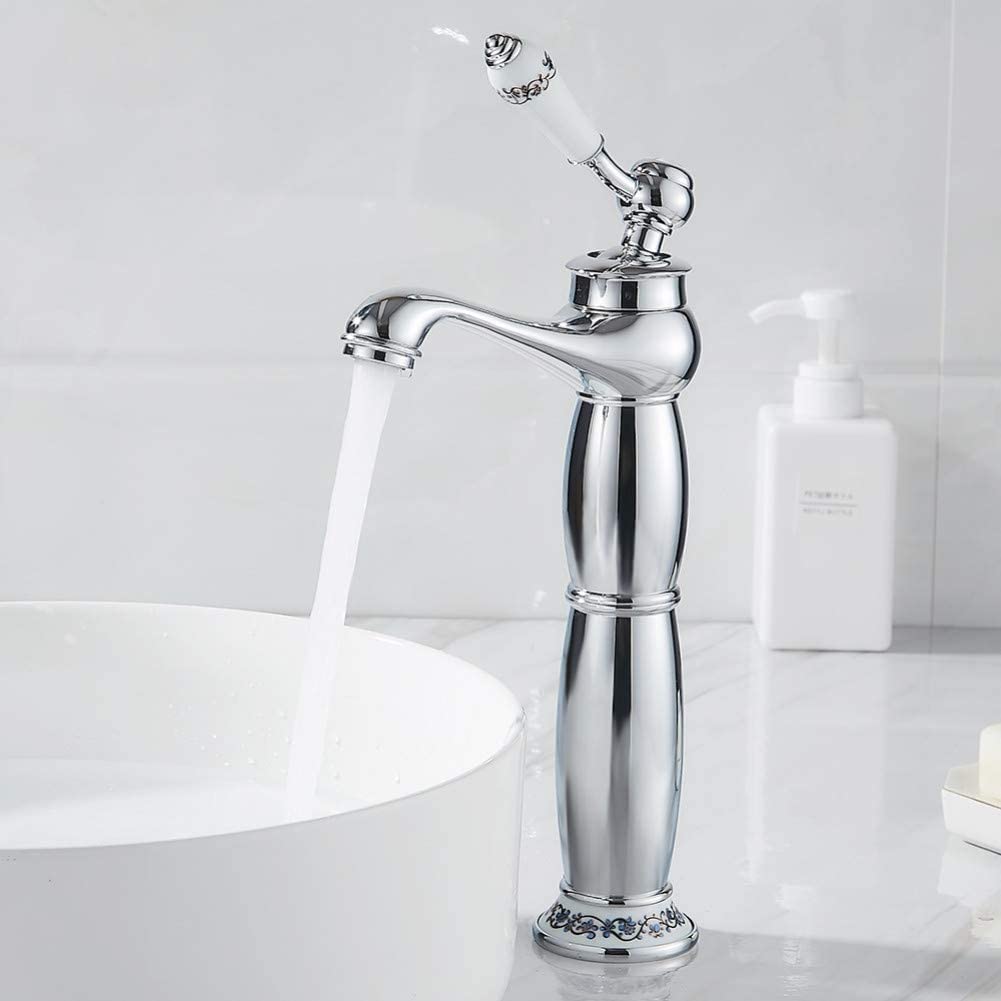 Robinet de lavabo haut mitigeur en argent style antique pour salle de bains