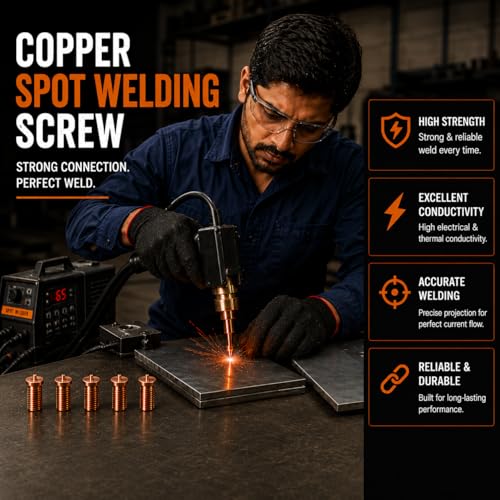 Image of By inchVP INDUSTRIES inch (Pcs-50) M6x16 mm Spot Weld Stud Screw with Pointed Mild Steel Copper Plating | Matric Thread Weld Stud