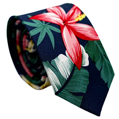 Image of BELLUNO Men's Cotton Floral Skinny Tie, 2.5 inch Width, with Gift Box