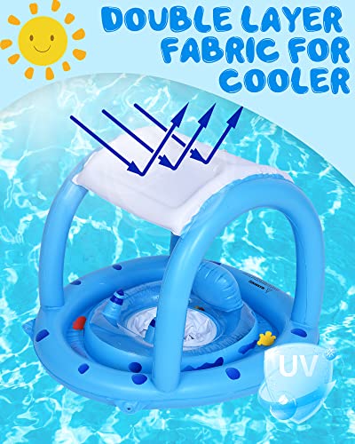 image for PACEARTH Baby Pool Float with Canopy, Inflatable Infant Swim Float for