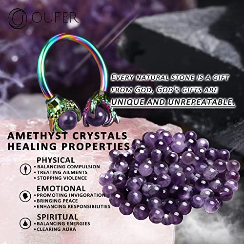 OUFER 316L Surgical Steel Circular Earrings Two Amethyst Opals Surrounded by Dragon Claws Cartilage Earring Ear Body Piercing Jewelry Helix Earrings Piercing… by OUFER - Used condition - Image 5