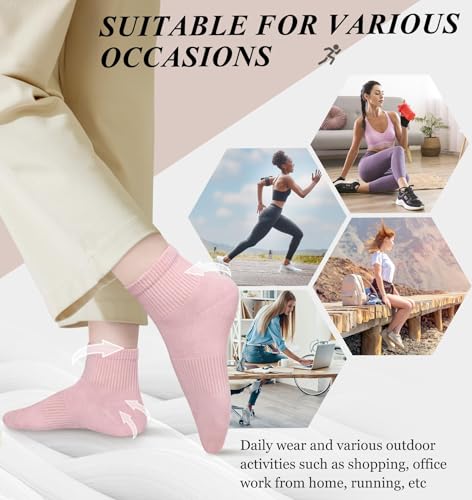 Image of YSense 10 Pairs Womens Ankle Socks Cotton Quarter Socks Women Men | Cushioned for Running Athletic Casual, Breathable Moisture-Wicking, Toe Seamless