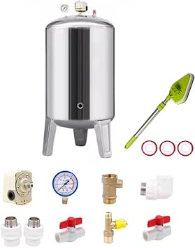 Stainless Steel Pressure Tank 60L-400L, Automatic Water Supply System with Pressure Gauge & Switch, Vertical Water Bladder for Home, Garden, Agriculture & Industrial Use160L/42Gal95x50cm/37X20in