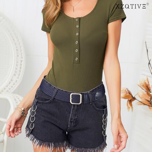 XZQTIVE Women Elastic Braided Belt with Silver Buckle, Woven Stretch Fabric3