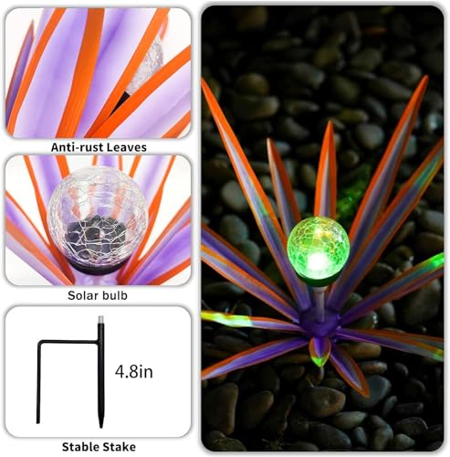Metal Agave Plant Garden Art, 2 Pack Tequila Rustic Sculpture, Rustic Metal Agave Plants Garden Lawn Home Ornaments, for Yard Stakes, Garden Figurines, Outdoor Patio (2 PCS Purple with Light)