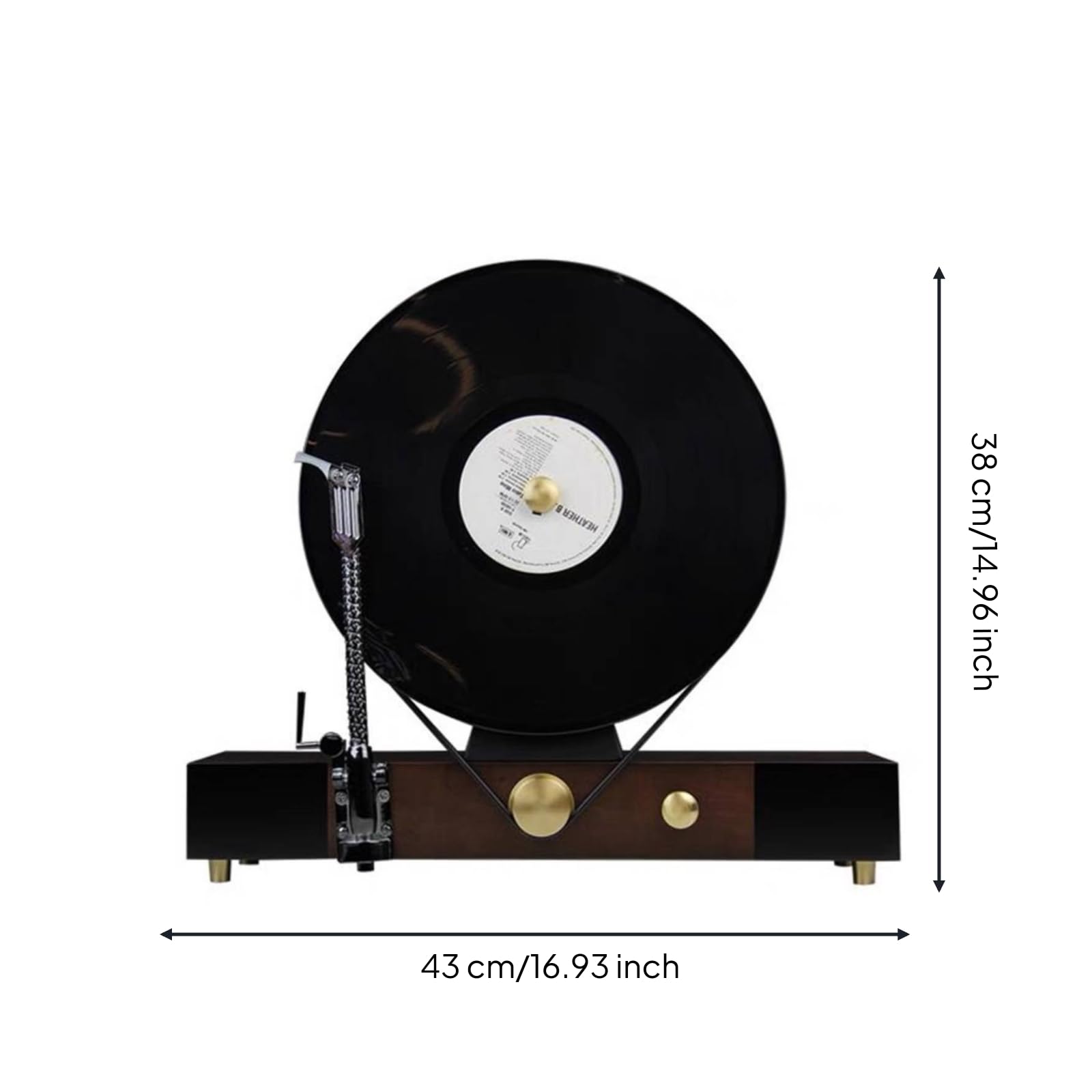Harilla Giradischi Simulato Scultura Giradischi Vinile Ornamento Musicale Decorazione da Tavolo con Braccio Tono E Disco Verticale Struttura Stabile in Lega