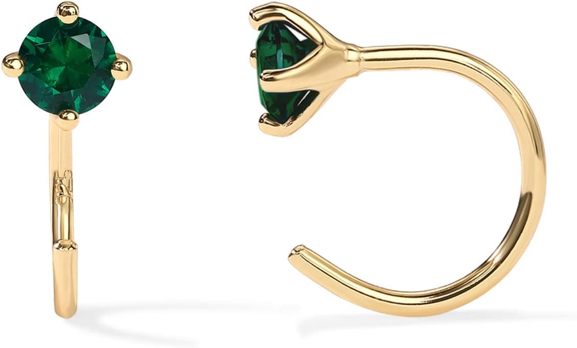 14K Gold Huggie Half Hoop Earrings for Women, Colorful CZ Earring
