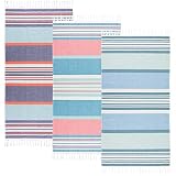 Beachland Large Fringe Beach Towel 32 x 63 inch Sand Free Flat Woven in Front and Absorbent Terry on Reverse Cotton Turkish Style (Blue-Green-Pink, 3 Pack)