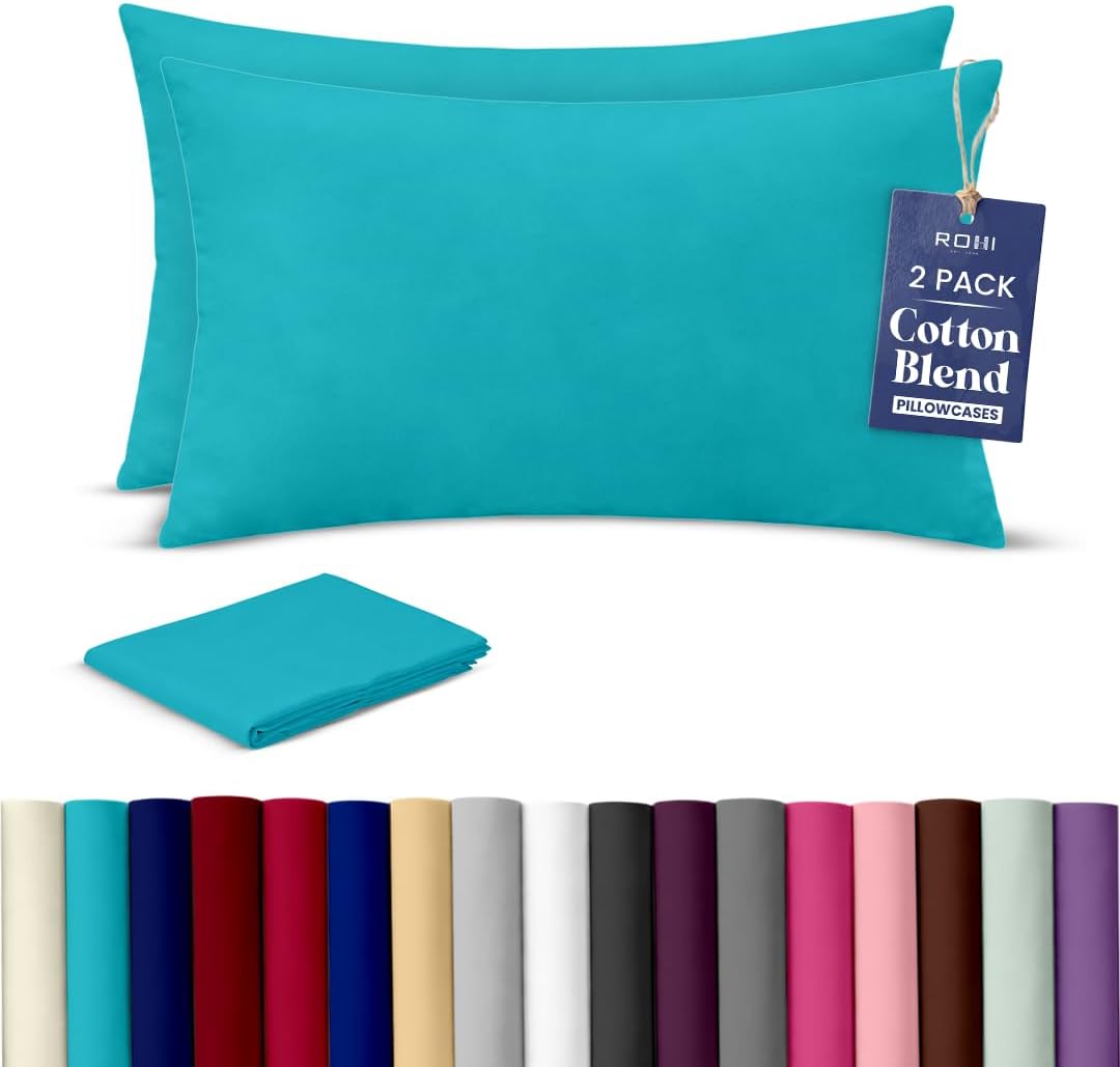 – Rohi Luxury Teal Pillow Cases 2 Pack - (50×75cm) | Soft & Comfy Cotton Blend Pillow Covers with Envelope Closure | Breathable, Anti-Allergy, Fade & Wrinkle Resistant