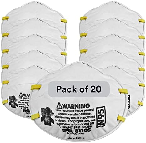 3M Particulate Respirator, 8110S, N95, Unsealed , Smaller Size, Adjustable Noseclip, Two Strap Design, Advanced Electrostatic Media, Nosefoam, Disposable, (Pack of 20)
