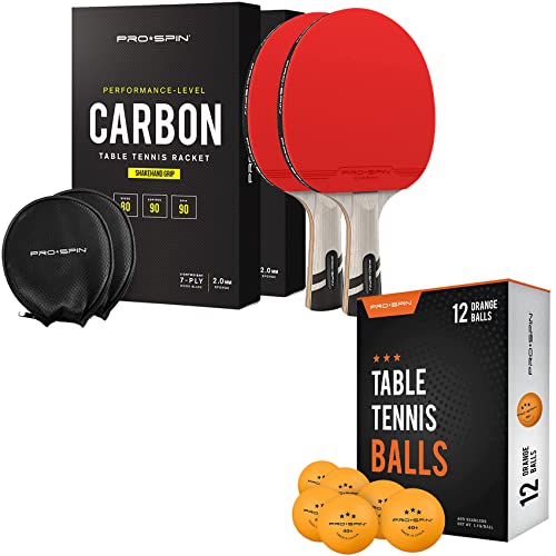 PROSPIN Carbon Fiber Ping Pong Paddle 2 Pk & Ping Pong Balls (12