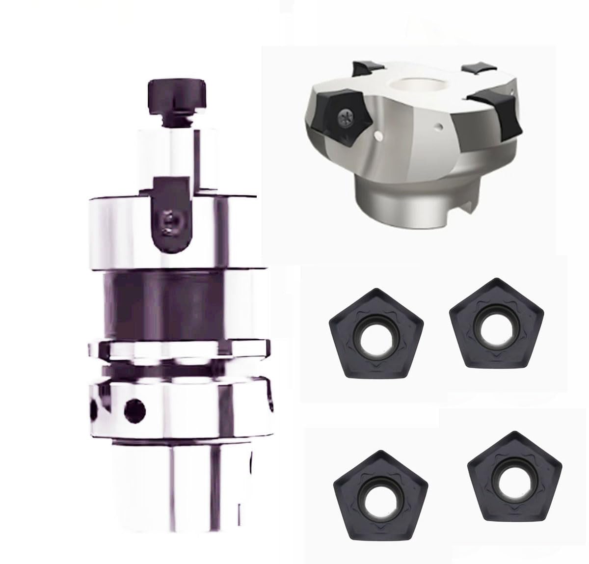 Fast Forward to The milling Cutter Set, HSK50A-FMB27-2 ″, Milling Diameter 80mm, 6 Edges, Installation Inner Hole 27mm. Comes with 20pcs of milling Inserts PNMU0905GNEN-MJ