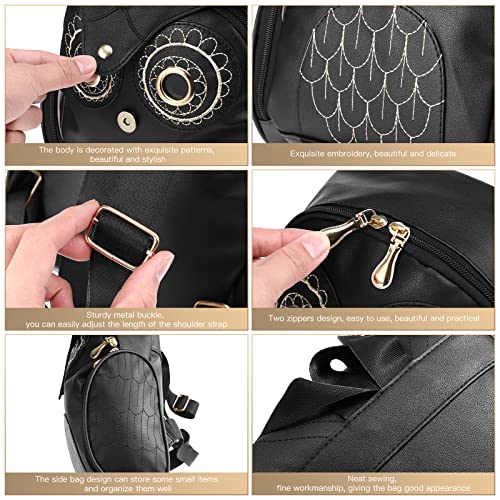 Mochila feminina de couro PU com desenho de coruja e desenho de coruja, bolsa escolar casual para cr